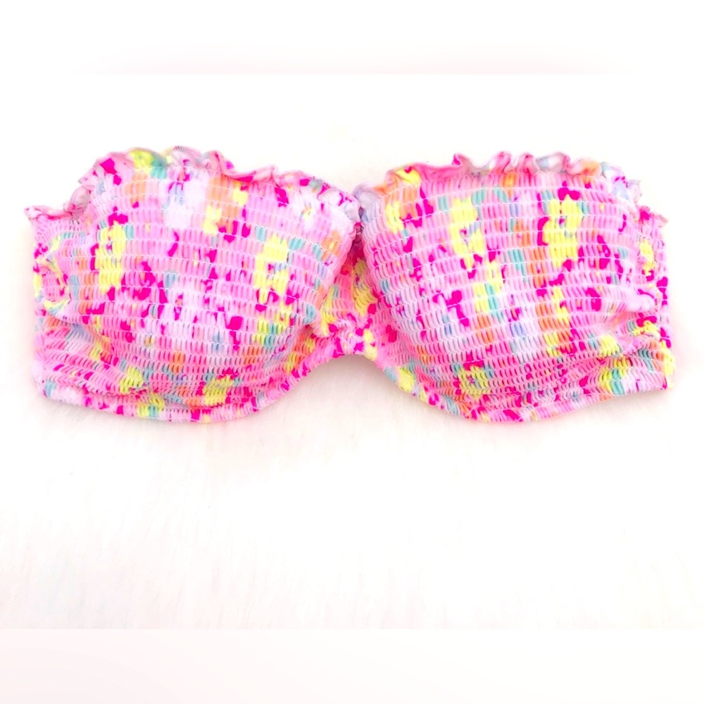 Strapless Smocked Bandeau Swim Top - Pink Multi